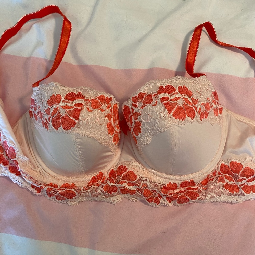 Pink lace balconette bra
